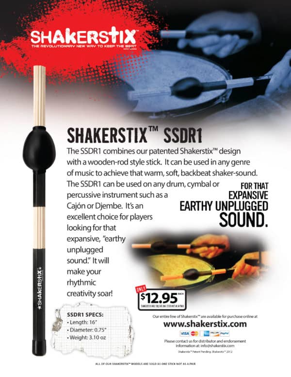 Shakerstix design drumsticks enables drummers to play as they would with traditional drumsticks while adding that shaker sound all in one stick! Shakerstix, the drumstick no drummer should be without!